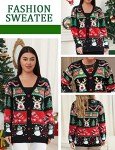 v28 Ugly Christmas Sweater for Women Reindeer Funny Merry V Neck Long Sleeve Knit Sweaters Cardigan (2XL, Snowman Black)