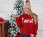 APRFLOWER Merry Christmas Sweatshirts Women Classic Merry Letter Print Sweatshirts Xmas Holiday Party Pullover Blouse