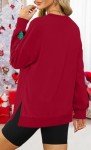 FRYAID Christmas Sweatshirts Women Funny Glitter Merry Xmas Tree Graphic Sweater Crewneck Side Slit Long Sleeve Pullover Top Red