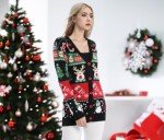 v28 Ugly Christmas Sweater for Women Reindeer Funny Merry V Neck Long Sleeve Knit Sweaters Cardigan (2XL, Snowman Black)