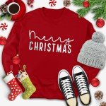 APRFLOWER Merry Christmas Sweatshirts Women Classic Merry Letter Print Sweatshirts Xmas Holiday Party Pullover Blouse