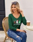 Zeagoo Merry Christmas Tshirt Women Xmas Tree Christmas Print Long Sleeve Top Shirts V Neck Holiday Tee Tops Green L