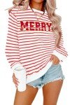 KIDDAD Christmas Sweatshirts for Women Glitter Patch Merry Christmas Letter Print Sweater Embroidered Striped Pullover Tops
