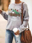 RETSUGO Womens Merry Christmas Sweatshirt Funny Christmas Tree Truck Pullover Fleece Sweaters Xmas Plaid Tops Shirts M