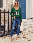 Zeagoo Merry Christmas Tshirt Women Xmas Tree Christmas Print Long Sleeve Top Shirts V Neck Holiday Tee Tops Green L
