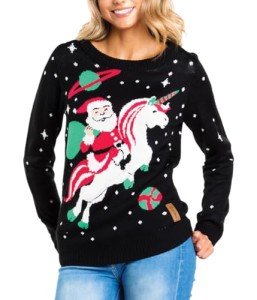 Tipsy Elves Women's Santa Unicorn Christmas Sweater Large