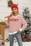 KIDDAD Christmas Sweatshirts for Women Glitter Patch Merry Christmas Letter Print Sweater Embroidered Striped Pullover Tops