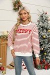KIDDAD Christmas Sweatshirts for Women Glitter Patch Merry Christmas Letter Print Sweater Embroidered Striped Pullover Tops