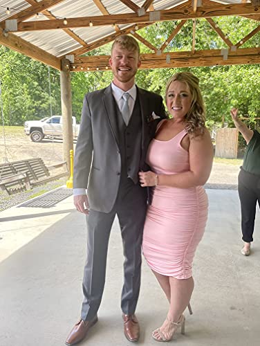 BEAGIMEG Women's Sexy Tank Top Bodycon Ruched Sleeveless Basic Midi Party Dress Pink