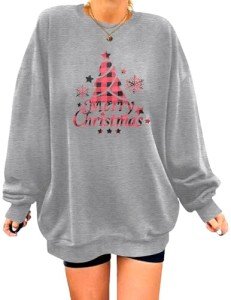 Zeagoo Christmas Sweatshirts for Women Loose Fit Christmas Print Long Sleeve Pullover Hoodies Lightweight Thin Casual Loose Top,L