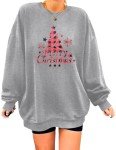 Zeagoo Christmas Sweatshirts for Women Loose Fit Christmas Print Long Sleeve Pullover Hoodies Lightweight Thin Casual Loose Top,L