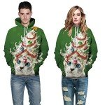 Couple 3D Santa Print Ugly Christmas Kangaroo Pocket Sweatshirt Hoodies Pullover Lady Cat L/XL