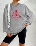 Zeagoo Christmas Sweatshirts for Women Loose Fit Christmas Print Long Sleeve Pullover Hoodies Lightweight Thin Casual Loose Top,L