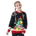 Giggling Getup Ugly Christmas Sweater for Kids, LED Light Up Christmas Tree Ugly Sweater, Ugly Holiday Sweater for Kids-Small(5-7Y)
