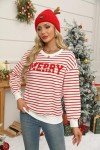 KIDDAD Christmas Sweatshirts for Women Glitter Patch Merry Christmas Letter Print Sweater Embroidered Striped Pullover Tops