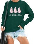 BANGELY Christmas Sweatshirt Women Christmas Tree Cake Graphic Sweater Shirts Xmas Holiday Pullover Cute Long Sleeve Tops Green