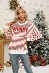 KIDDAD Christmas Sweatshirts for Women Glitter Patch Merry Christmas Letter Print Sweater Embroidered Striped Pullover Tops