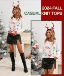 MARZXIN Women 2024 Casual Holiday Sweaters Long Sleeve Round Neck Cable Knit Pullover Top Snow White Merry Bright M