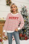 KIDDAD Christmas Sweatshirts for Women Glitter Patch Merry Christmas Letter Print Sweater Embroidered Striped Pullover Tops
