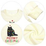 FLOYU Meowy Christmas Sweatshirt for Women Christmas Cat Pullover Cat Lover Christmas Tops Merry Christmas Lights Sweater Beige