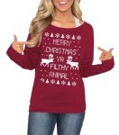Christmas Womens Vintage Crewneck Shirt Long Sleeves Ugly Vacation Sweatshirt Reindeer Red XL