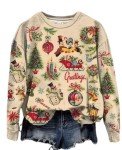 AIMITAG Merry Christmas Sweatshirt Womens Vintage Christmas Santa Claus Graphic Print Pullover Winter Xmas Holiday Tops(XX-Large,Apricot1)