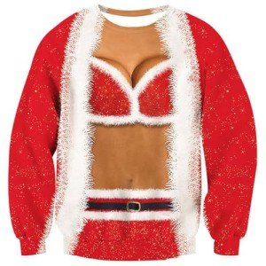RAISEVERN Womens Ugly Christmas Sweater Funny Sex Design Fake 2 Pieces Pullover Sweatshirt Red 2 2017 Style No.4(fake 2 Pieces) Large