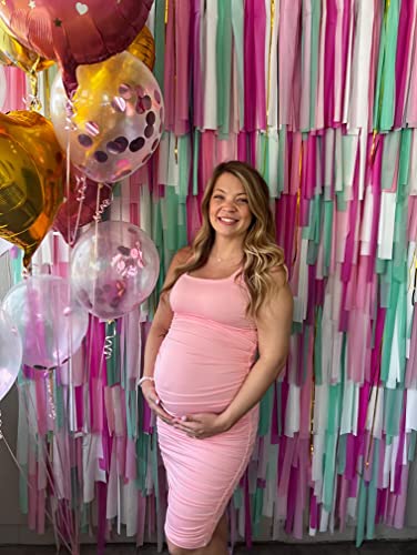 BEAGIMEG Women's Sexy Tank Top Bodycon Ruched Sleeveless Basic Midi Party Dress Pink