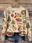 AIMITAG Merry Christmas Sweatshirt Womens Vintage Christmas Santa Claus Graphic Print Pullover Winter Xmas Holiday Tops(XX-Large,Apricot1)