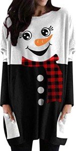 MOUSYA Women Long Sleeve Tops Christmas Cute Printed Tunic Oversized Sweatshirt Pockets Pullover Tee T-Shirt Blouse Black White
