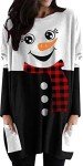 MOUSYA Women Long Sleeve Tops Christmas Cute Printed Tunic Oversized Sweatshirt Pockets Pullover Tee T-Shirt Blouse Black White