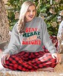 Merry and Bright Sweatshirt Women Merry Christmas Letter Print Long Sleeve Sweater Xmas Crewneck Pullover Casual Blouse Tops Light Gray