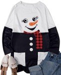 MOUSYA Women Long Sleeve Tops Christmas Cute Printed Tunic Oversized Sweatshirt Pockets Pullover Tee T-Shirt Blouse Black White