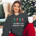 MYHALF Christmas Sweatshirt for Women Crewneck Friends Christmas Sweaters Xmas Festive Shirt Oversized Fall Tops Lightweight
