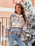 Christmas Sweater Women Ugly Christmas Tree Pullover Shirt Holiday Knit Xmas Sweater Tops Christmas Party Sweater Apricot