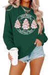 MOUSYA Farm Fresh Christmas Tree Cakes Sweatshirt Woman Christmas Crewneck Sweater Xmas Gifts Top Casual Long Sleeve Tops Green
