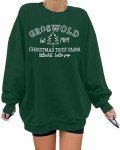 FASHGL Christmas Sweatshirt Xmas Embroidered Sweatshirts Womens Christmas Tree Farm Vacation Pullover Oversized Fall Top Green