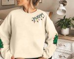 UNIQUEONE Christmas Sweatshirt Embroider Merry Sweater: Christmas Tree Graphic Pullover Holiday Vacation Tee Casual Xmas Tops Apricot