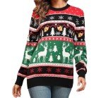 GRECERELLE Women's Ugly Sweater Funny Christmas Tree Merry Sweater Women Reindeer Snowflake Long Sleeve Knitted Office Christmas Sweater to Wear with Leggings Black-Green Reindeer & Xmas Tree-M