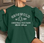 FASHGL Christmas Sweatshirt Xmas Embroidered Sweatshirts Womens Christmas Tree Farm Vacation Pullover Oversized Fall Top Green