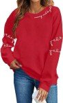 Christmas Sweatshirt Women Christmas Light Sweatshirts Merry And Bright Xmas Long Sleeve Shirts Crewneck Pullover Tops Red