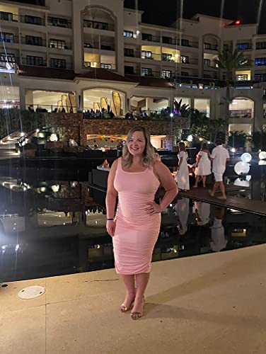 BEAGIMEG Women's Sexy Tank Top Bodycon Ruched Sleeveless Basic Midi Party Dress Pink