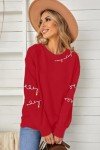 Christmas Sweatshirt Women Christmas Light Sweatshirts Merry And Bright Xmas Long Sleeve Shirts Crewneck Pullover Tops Red