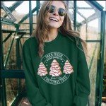 MOUSYA Farm Fresh Christmas Tree Cakes Sweatshirt Woman Christmas Crewneck Sweater Xmas Gifts Top Casual Long Sleeve Tops Green