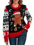 LANPULUX Women's Ugly Christmas Sweater Adorable Gingerbread Xmas Pullover Knitted Jumper