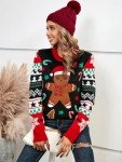 LANPULUX Women's Ugly Christmas Sweater Adorable Gingerbread Xmas Pullover Knitted Jumper
