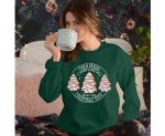 MOUSYA Farm Fresh Christmas Tree Cakes Sweatshirt Woman Christmas Crewneck Sweater Xmas Gifts Top Casual Long Sleeve Tops Green