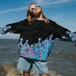 UNIQUEONE Ugly Christmas Sweatshirts Women Christmas Sweater Xmas Tree Sequin Top Winter Crewneck Family Holiday Outfits Black