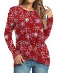 HOTGIFT Womens Winter Tops Christmas Tunics Casual Long Sleeve Shirts Sweater Tee Top Snowflake-Red Large