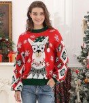 RAISEVERN Christmas Sweater for Women Llama Long Lantern Sleeve Chunky Knitted Pullover Cute Funny Ugly Glass Alpaca Holiday Sweaters Xmas Snowflakes Party Festive Winter Jumper Top L